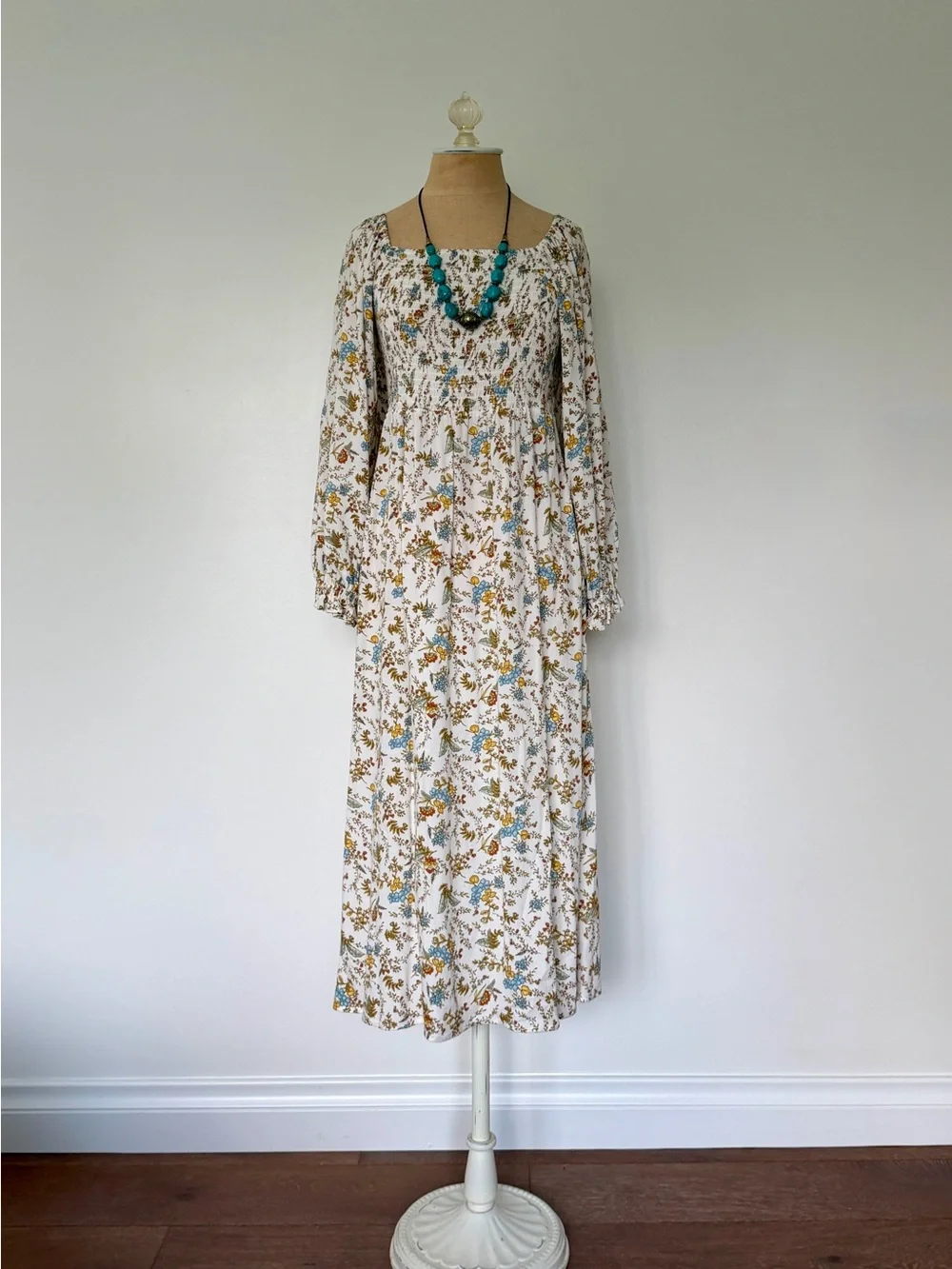 a.n.a Cream Maxi Dress with Blue and Brown Floral Print